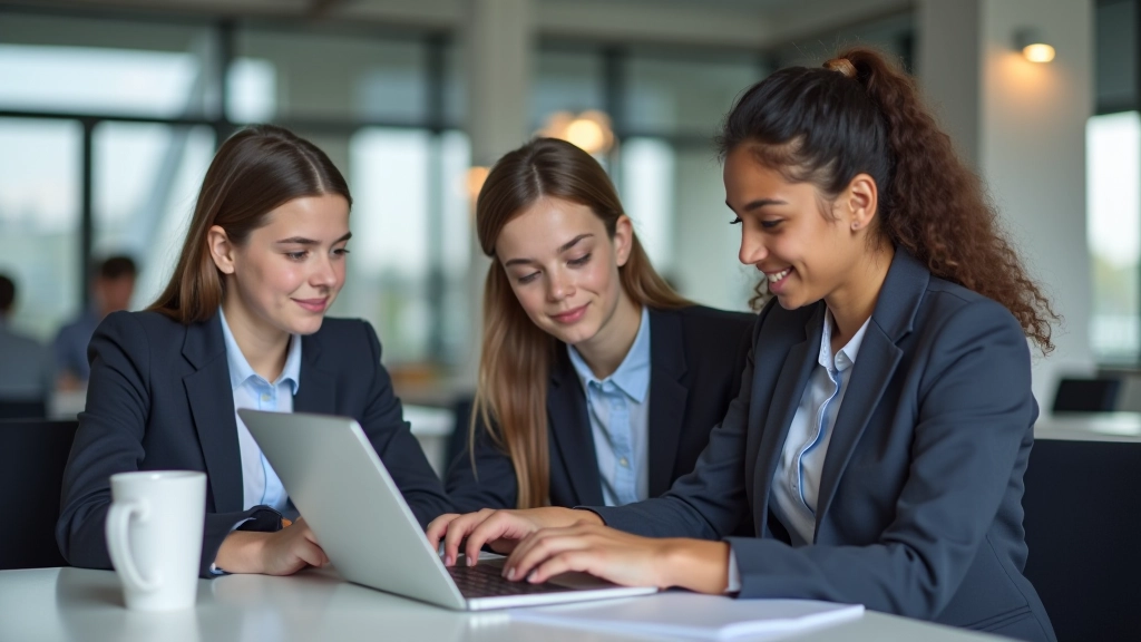 Group of young people collaborating on workplace project with diverse team members in modern office setting