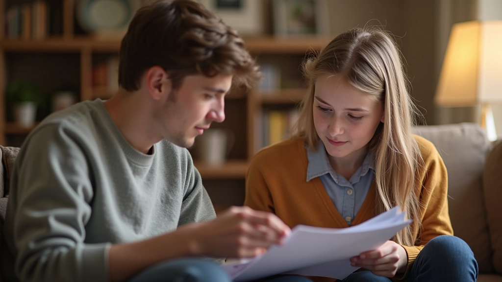 Family reviewing educational pathway documents together