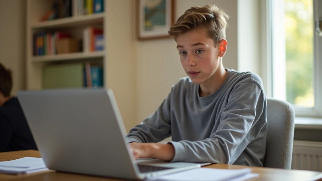Young person sitting at laptop writing work experience application emails and researching placement opportunities