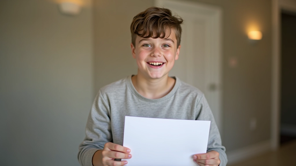 Young adult opening acceptance letter from university, happy expression, holding envelope